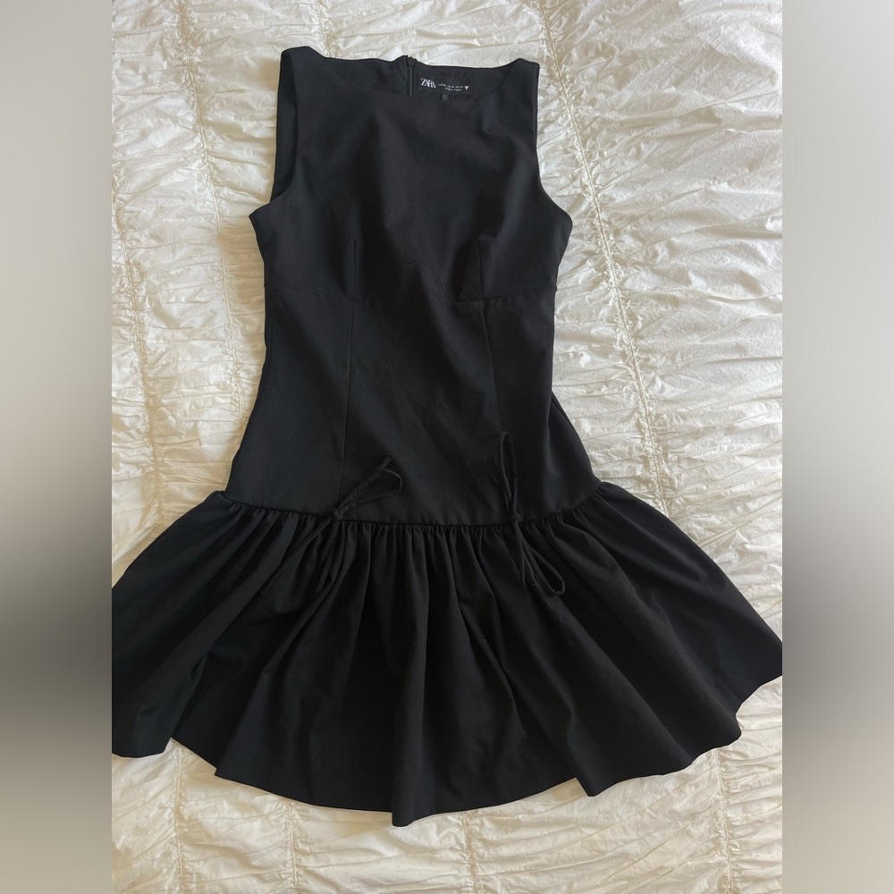 Zara Drop Waist Mini Black Dress